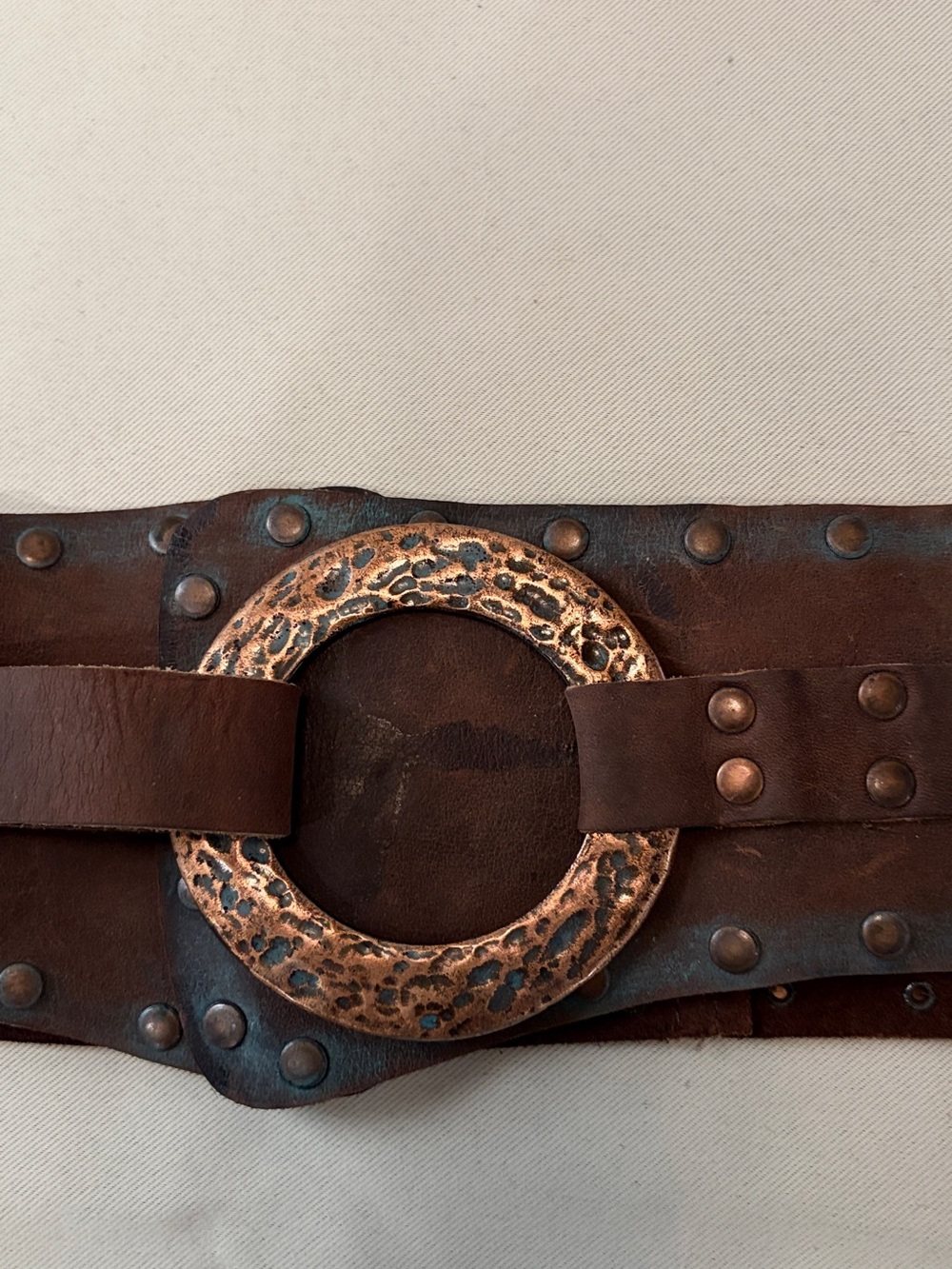 Wide Brown Women's Leather Belt with Decorative Ring Buckle